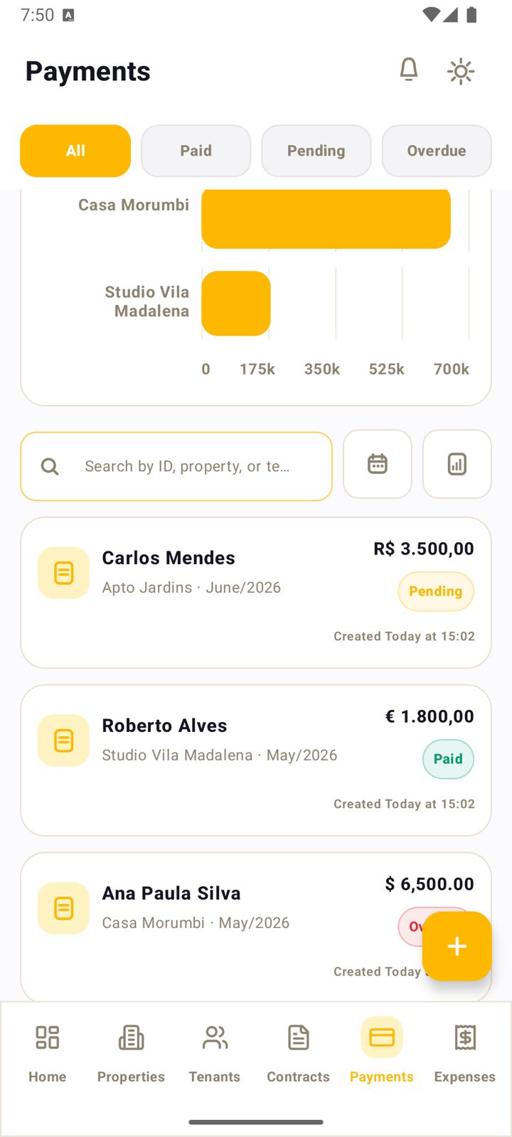 Radiance payments screen